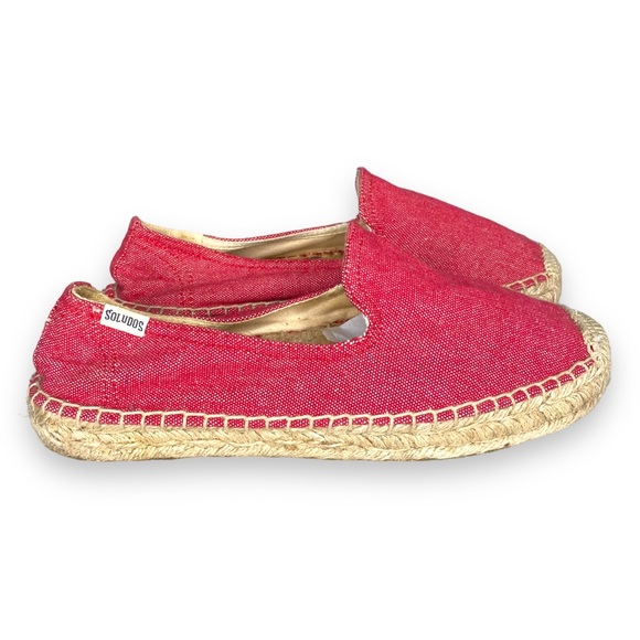 Soludos Linen Canvas Classic Red Pull On Espadrille Flats Size 8 - Picture 2 of 4
